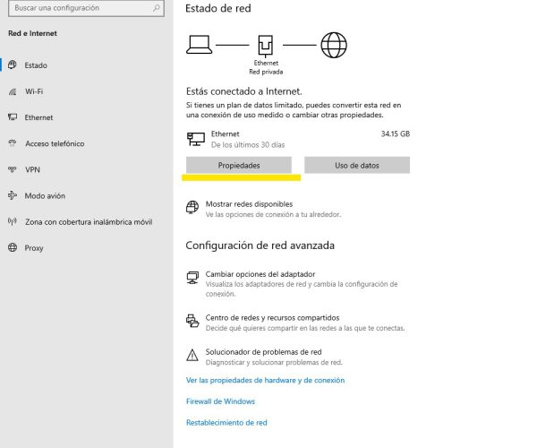 Propiedades Cambiar ip